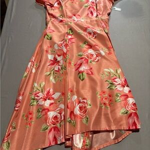 NWT Preston & York Fiona Dress 12 Terracotta Trellis Floral Satin Fit Flare Midi